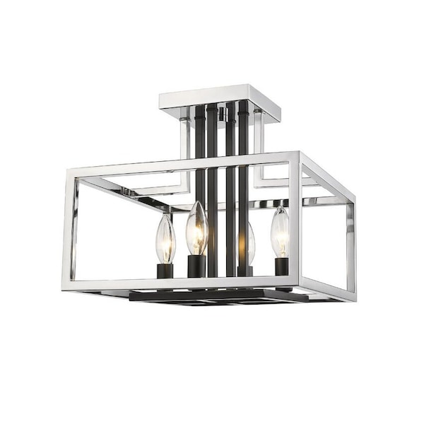Z-Lite Quadra 4 Light Semi Flush Mount, Chrome + Black 456SF-CH-BK - main